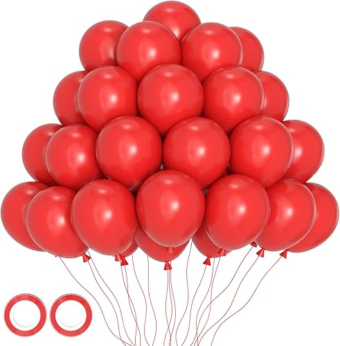 105 globos rojos de látex de 12 pulgadas para fiesta de San Valentín, cumpleaños, Navidad, baby shower, boda, aniversario, decoración de fiesta