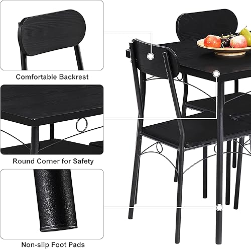 Miniatura 2 de VECELO Mesa y sillas de comedor de cocina 4 manteles individuales incluidos Juego de comedor de 5 piezas, ahorro de espacio, negro mate
