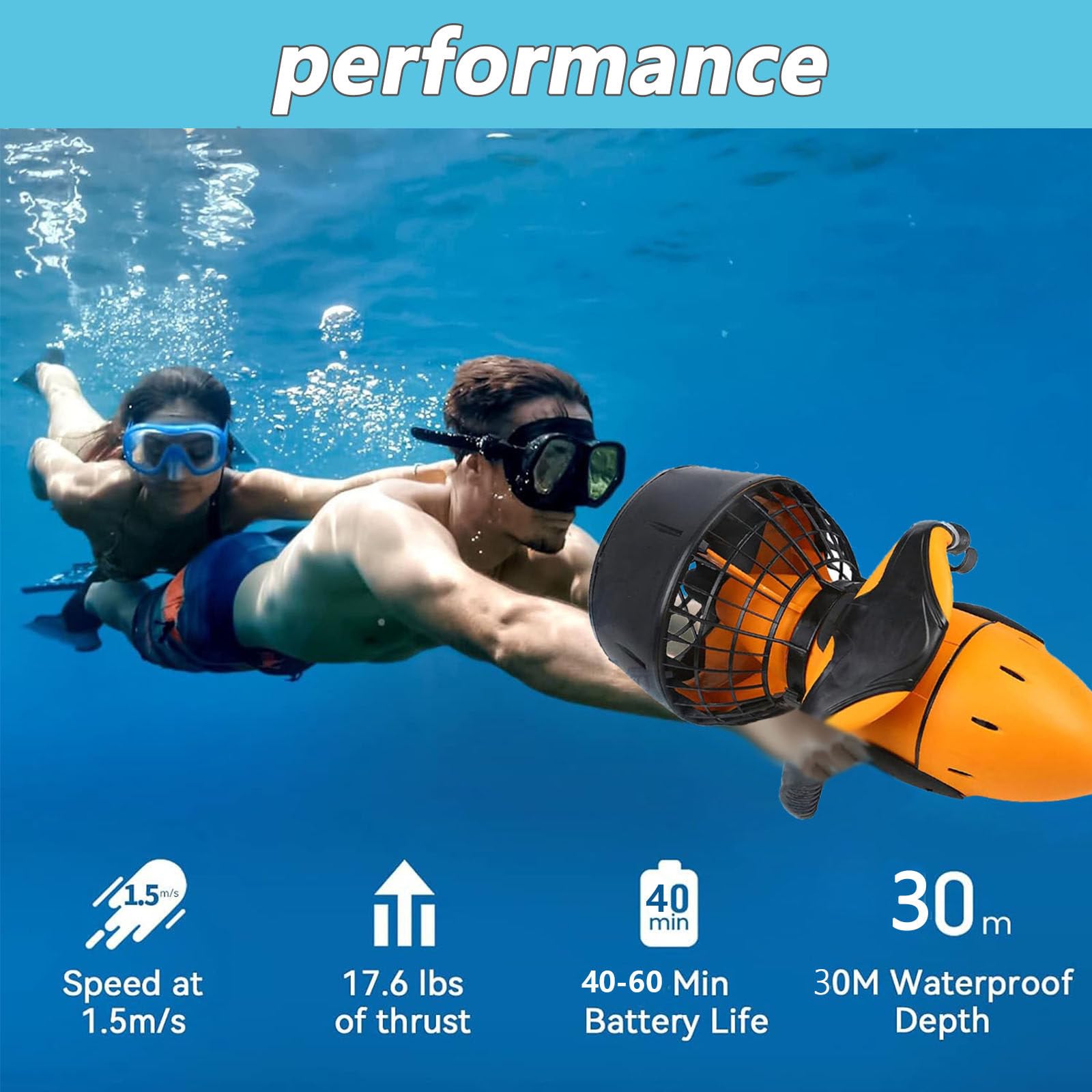 Sea Scooter, Booster per Immersioni e Nuoto con Batteria, Elettrico 500W, per Sport Acquatici, Piscina, Immersioni, Snorkeling e Avventure in Mare.