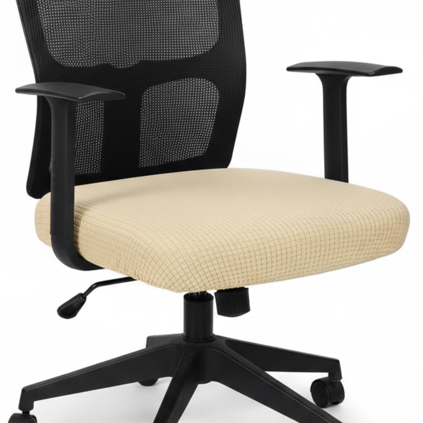 Stretch Chair Seat Cover, Elastic Spandex Desk Seat Cushion Protector for Office Chairs, Beige Round Slipcover for Dining Room, Bar Stools, Wedding Party Decor