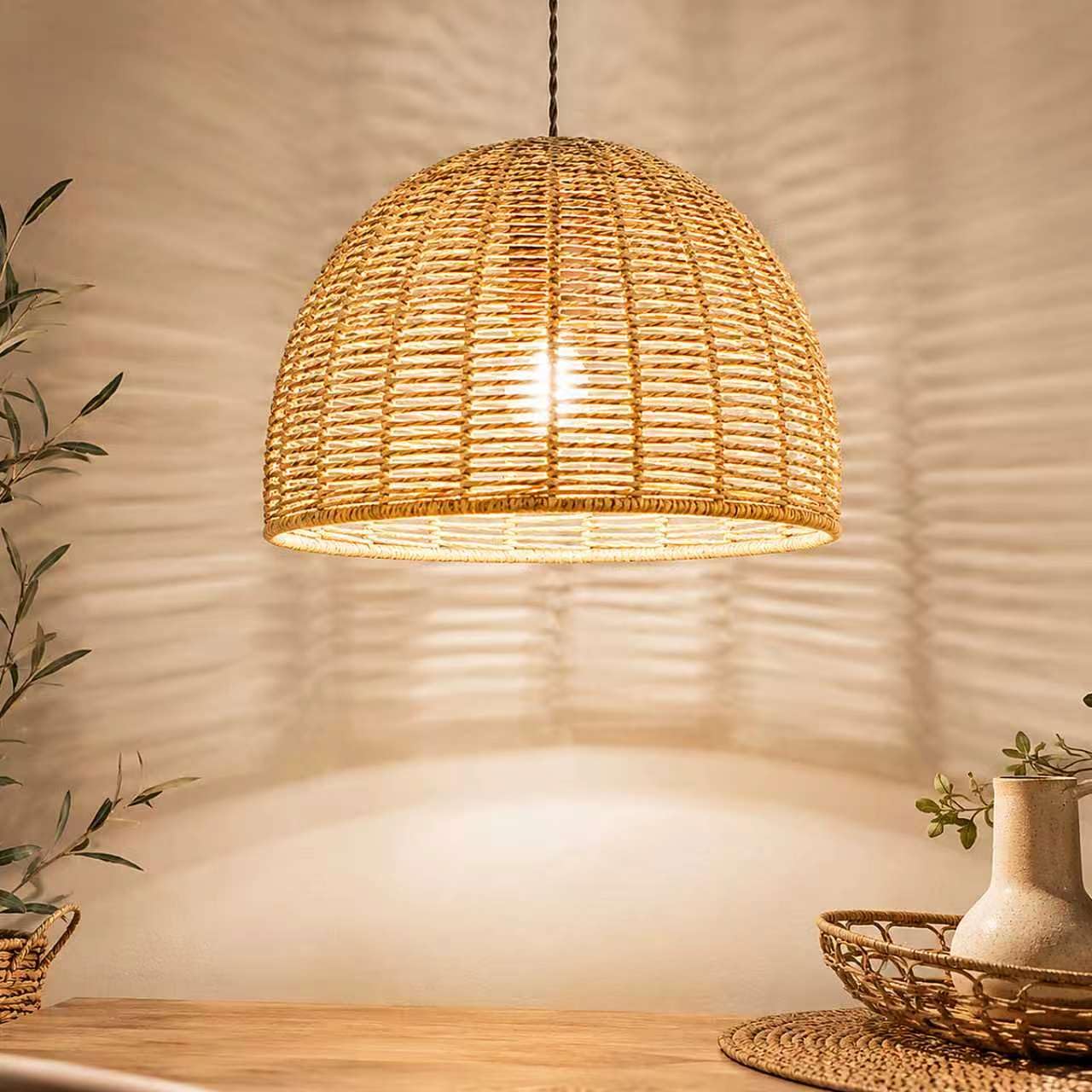 Voltico Natural/Tan Handmade Woven Rope Lampshade, Jute Rope Ceiling Lampshade 28Cm Hemisphere Light Shade With Adjustable Ring, Rustic Ceiling Pendant Shade For Table Lamp Or Floor Lamp Bulb Not Included
