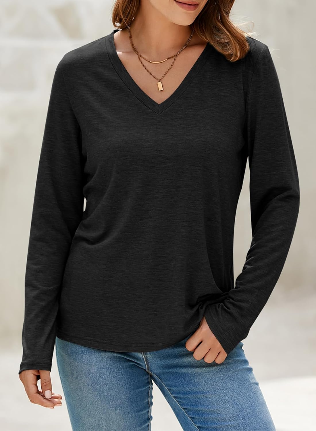 EVALESS Spring Summer Tops for Women Trendy V Neck Long Sleeve Shirts 2025 Basic T Shirts Loose Tee Clothes Casual Outfits - Image 4