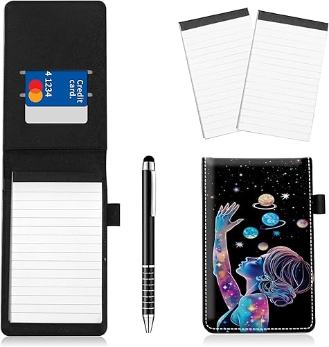 Juego de 4 soportes para bloc de notas de tamaño de bolsillo, de piel sintética, mini bloc de notas con 2 bloc de notas pequeños y lápiz capacitivo,