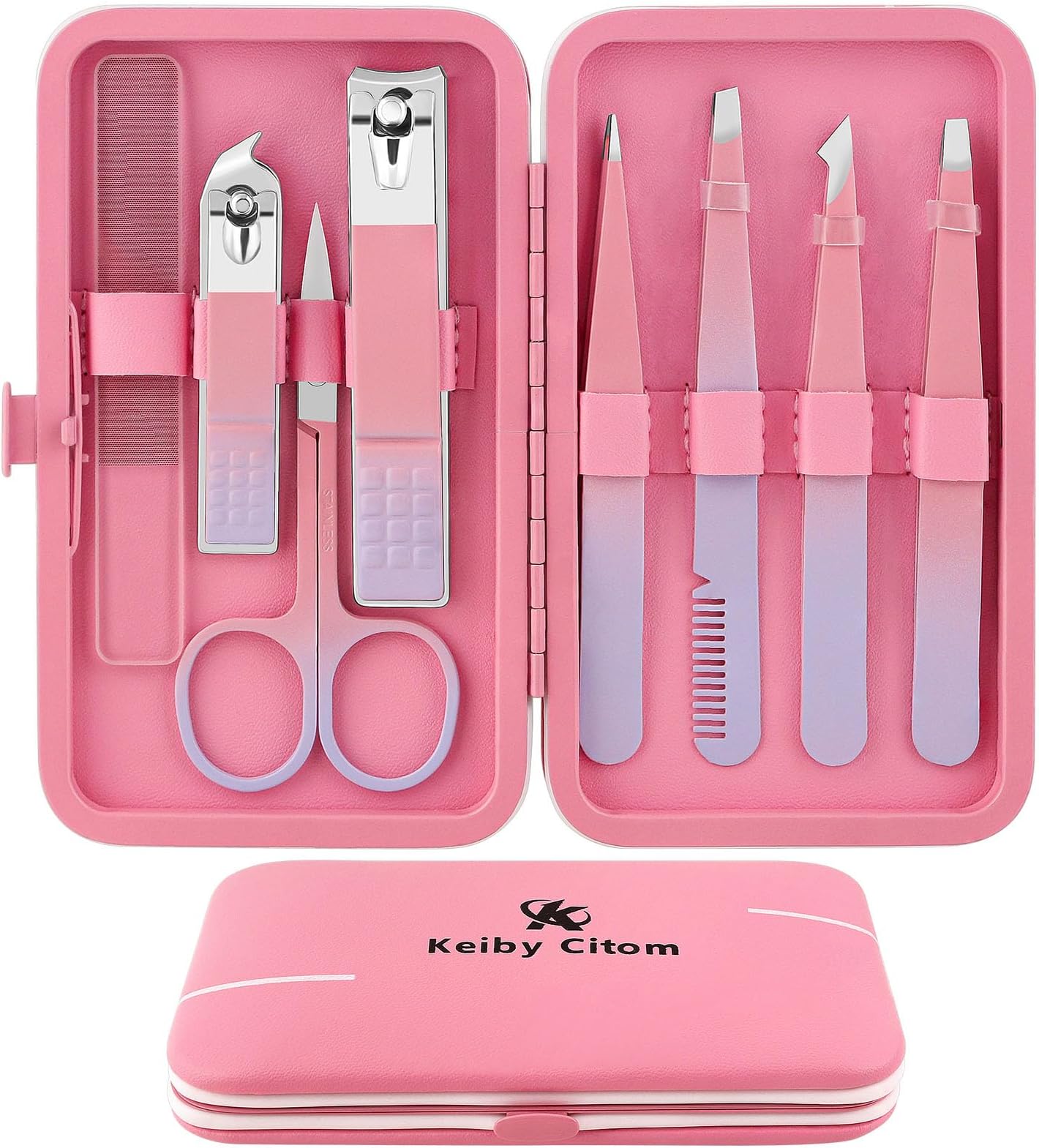 Tweezers Set for Facial Hair Removal Women, 8Pcs Precision Eyebrow Tweezers Nail Clipper Set Eyebrow Plucker Men for Ingrown Hair Removal (Pink)
