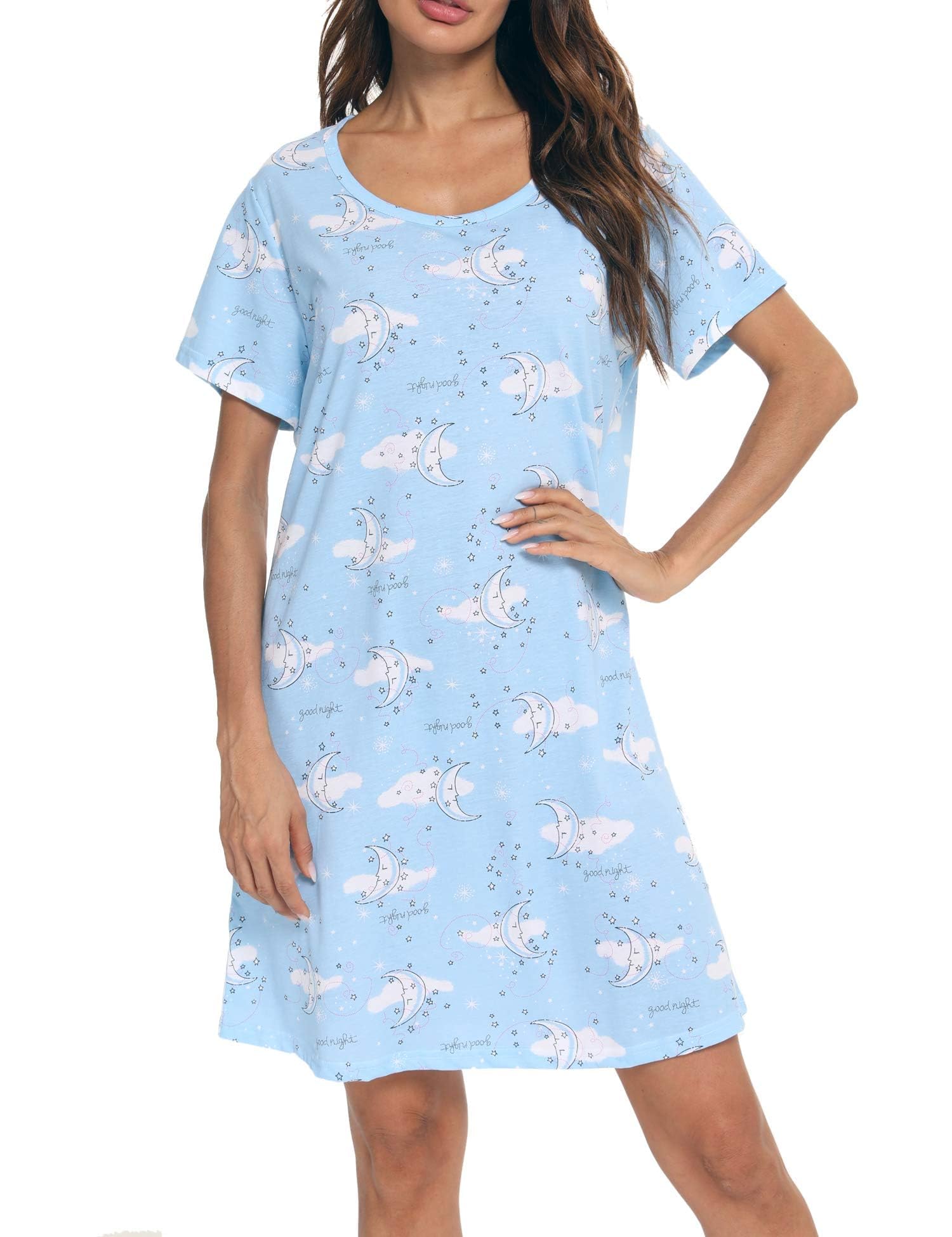 enjoynight Women's Sleepwear Cotton Sleep Tee Short Sleeves Print Sleepshirt(XX-Large, Moon)-picture-30