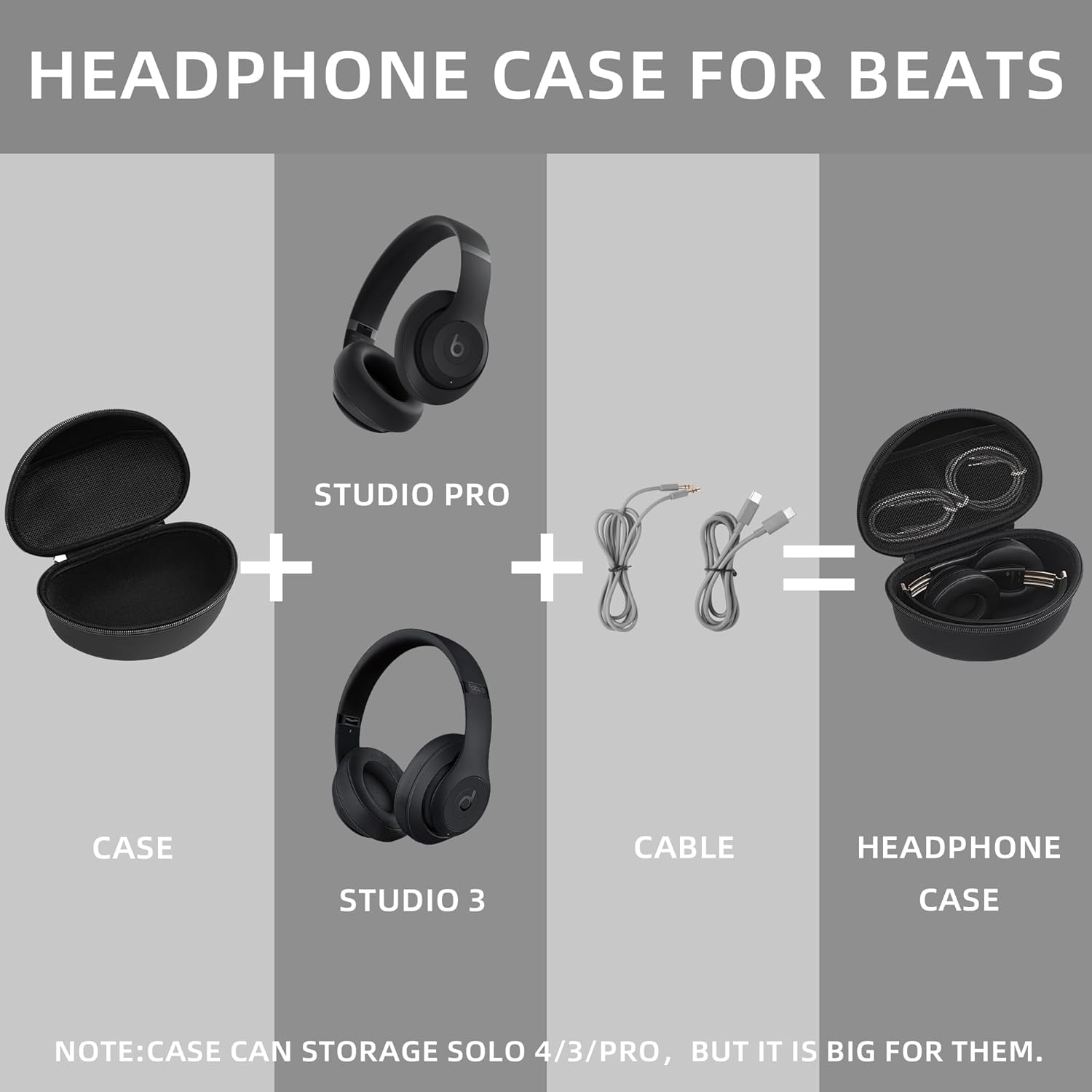 Portable Headphone Case for Beats Studio Pro / 3 Solo 3 Solo 4, Over Ear Headphone Storage Case with Large Space Pocket for Cables - Image 2