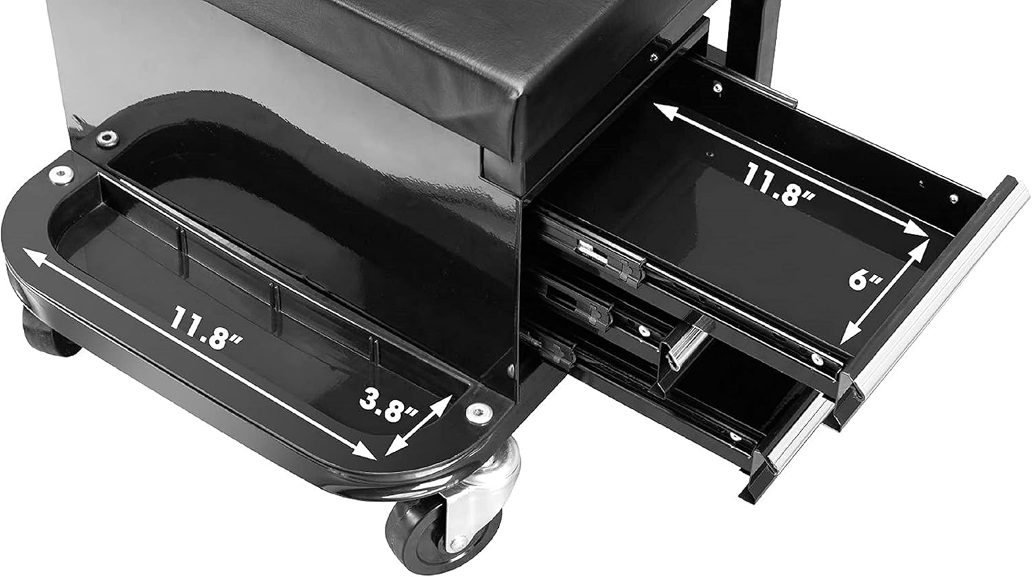 Big RED Rolling Creeper Garage/Shop Seat with Three Built-in Drawers, Rolling Tool Chest,Black,APD2016AR