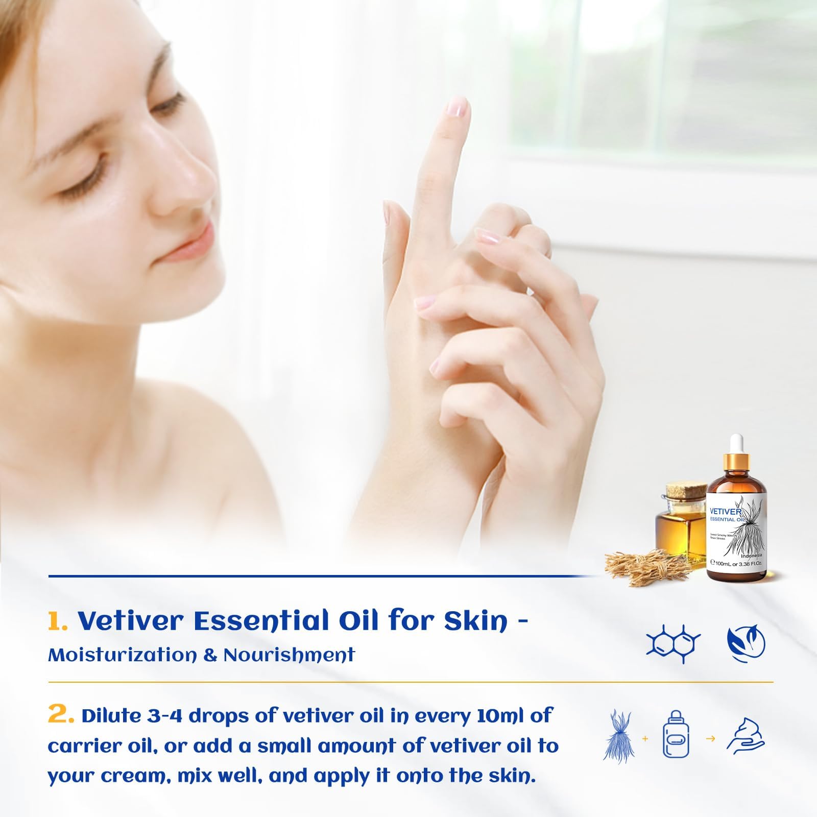 HIQILI 100ML Olio Essenziale di Vetiver, 100% Naturale Puro per Diffusore