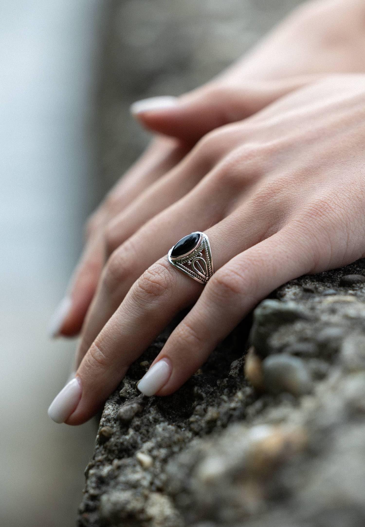 mantraroma Silberring Damen 925 Sterling Silber – ellipsenförmiger Edelstein Ring, Vintage Statement Ring Schmuck, elegantes Geschenk für Frauen