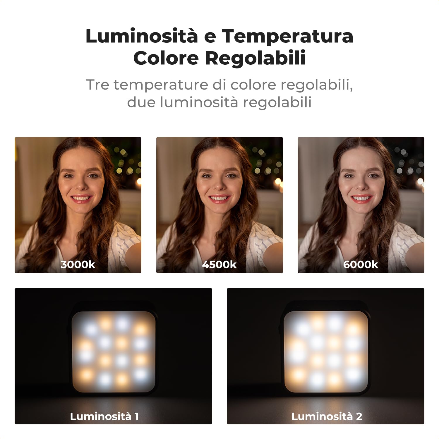 K&F CONCEPT LM61 Luce Mini Magnetica per DJI Osmo Pocket 3/4, LED Ausiliaria 1W Ricaricabile USB-C, Temperatura Colore 3000K/4500K/6000K, 2 Livelli Luminosità, Lampada Video