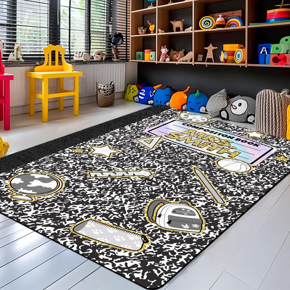 CHILLGEN Custom Composition Notebook Classroom Rugs for Kids, Kids Rugs for Bedroom Boys, Pastel Rug for Classroom Non-Slip Large Classroom Rug (