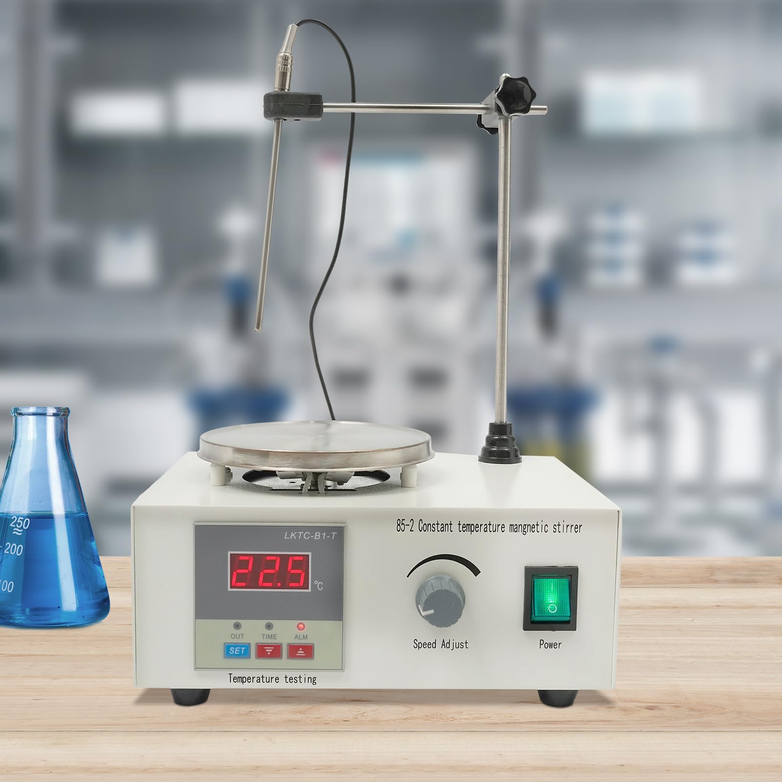 Agitador magnético de 250W con placa calefactora, pantalla digital, control preciso de la temperatura, 2000 ml, 1-2000 RPM, barra estándar y agitadora incluida