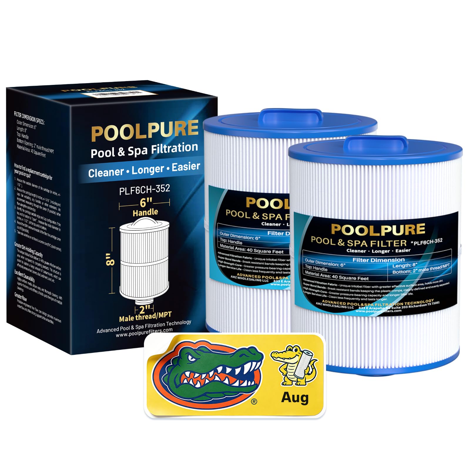 POOLPURE Filtre pour jacuzzi 6CH-352 remplace PAS40-F2M, Unicel 6CH-352, Filbur FC-0318, PMA-R1, X268546, 06-0055, 06-0014-12, cartouche filtrante MPT/mâle à filetage mâle pour spa