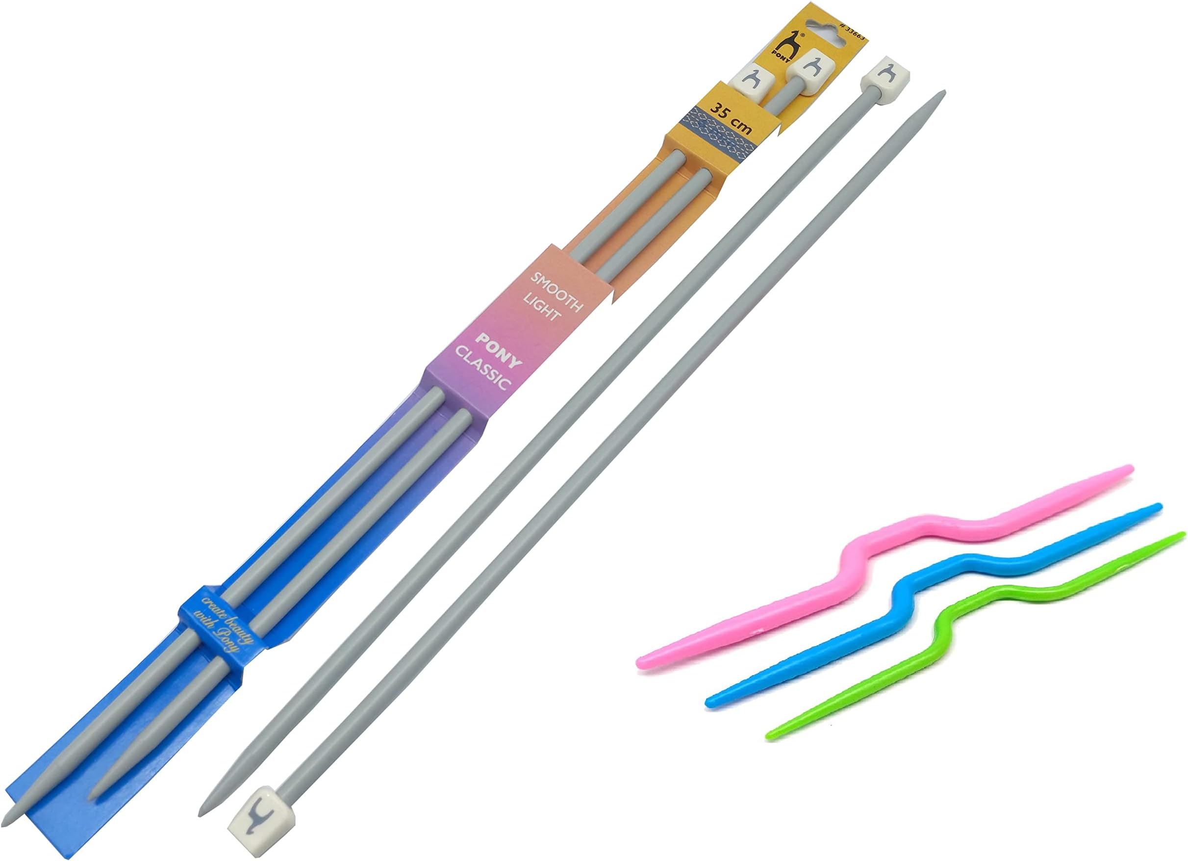 VARDHMAN Pony Classic Knitting Pins Pair for Thicker Yarns, No 00 (9 mm), Smooth Light 35 cm Long Plastic Needles