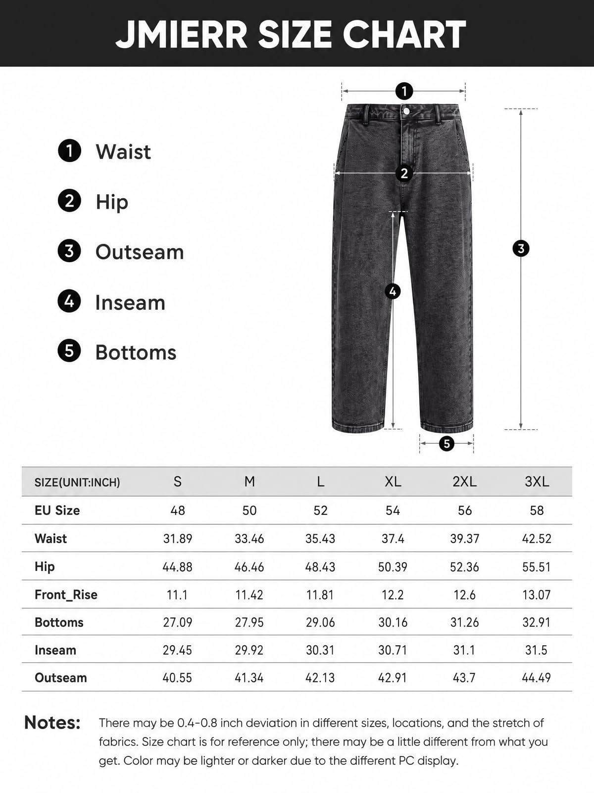 JMIERR Herren Stretch Jeans Baggy Denim Hosen S-3XL