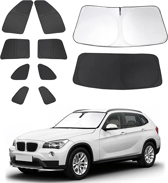 10PCS Windshield Sun Shade Custom Fit for 2011-2015 BMW X1 E84 Accessories Foldable Sunshade Side Rear Window Shade Cover Full Set Privacy Protection Keeps Car Cool