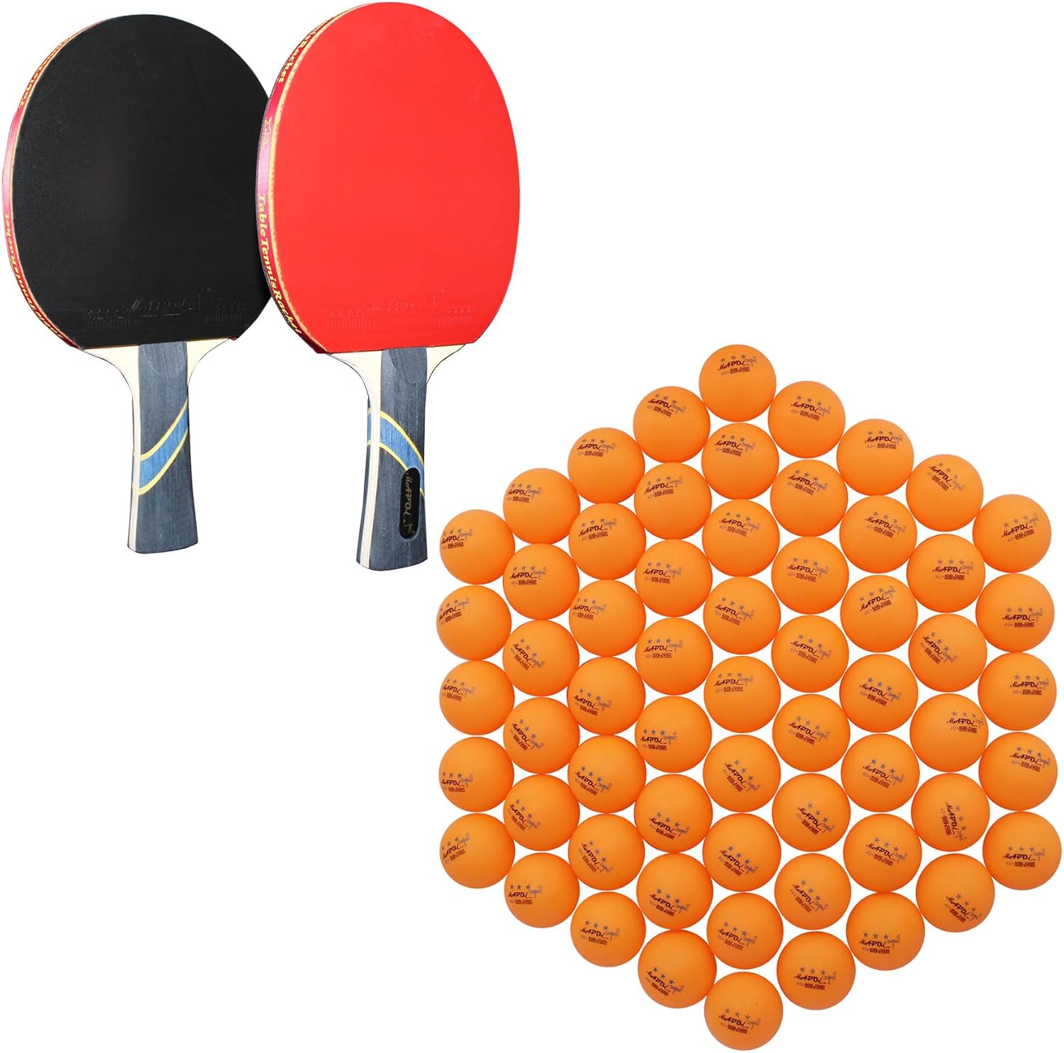 MAPOL 60 Orange Table Tennis Balls Bundle with 2 Pack Ping Pong Paddles Set
