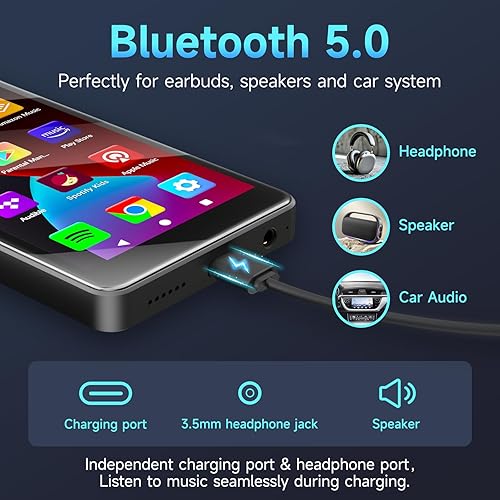 Miniatura 4 de Reproductor MP3 de 96 GB con Bluetooth y WiFi, reproductor de música Android 14 con Play Store, Spotify, Pandora, Audible, Libby, pantalla plana de