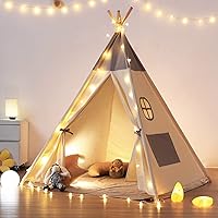 Besrey Kids Teepee Tent with 20ft Fairy Lights & Cotton Mat - Stable Tipi Playhouse for Toddlers, Boys Girls Indoor Outdoor Play Tent