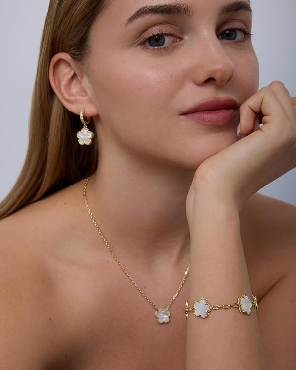 PAVOI Pearl Clover Huggie Earrings, Yellow Gold, Size 9 Millimeters, Pearl by PAVOI - Used condition - Image 5
