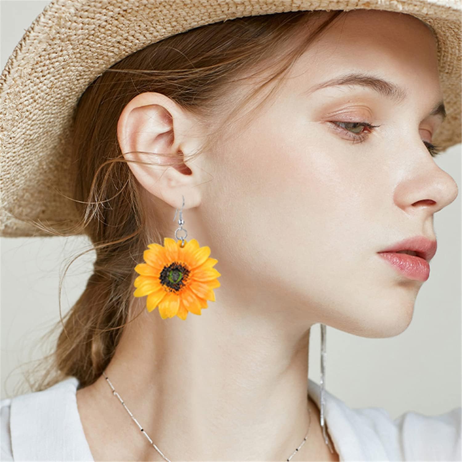 ANDPAI 3D Resin Sunflower Drop Earrings Unique Handmade Bohemian Sunflower Dangle Drop Earrings Yellow Pink Flower Sunflower Statement Earrings Simple White Daisy Flower Earring Jewelry Gifts for Women - Image 7