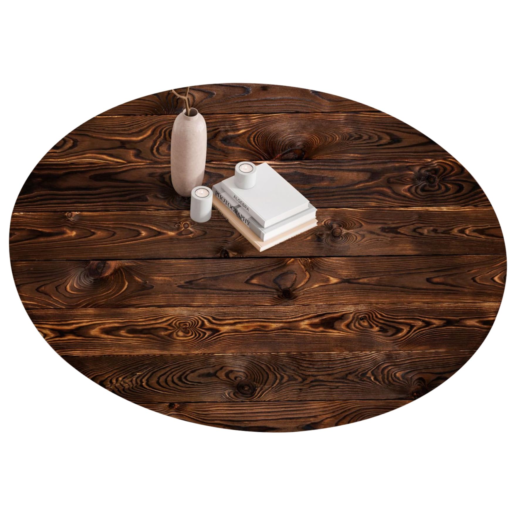 Nappe ronde élastique 51 pouces effet bois toile cirée étanche table