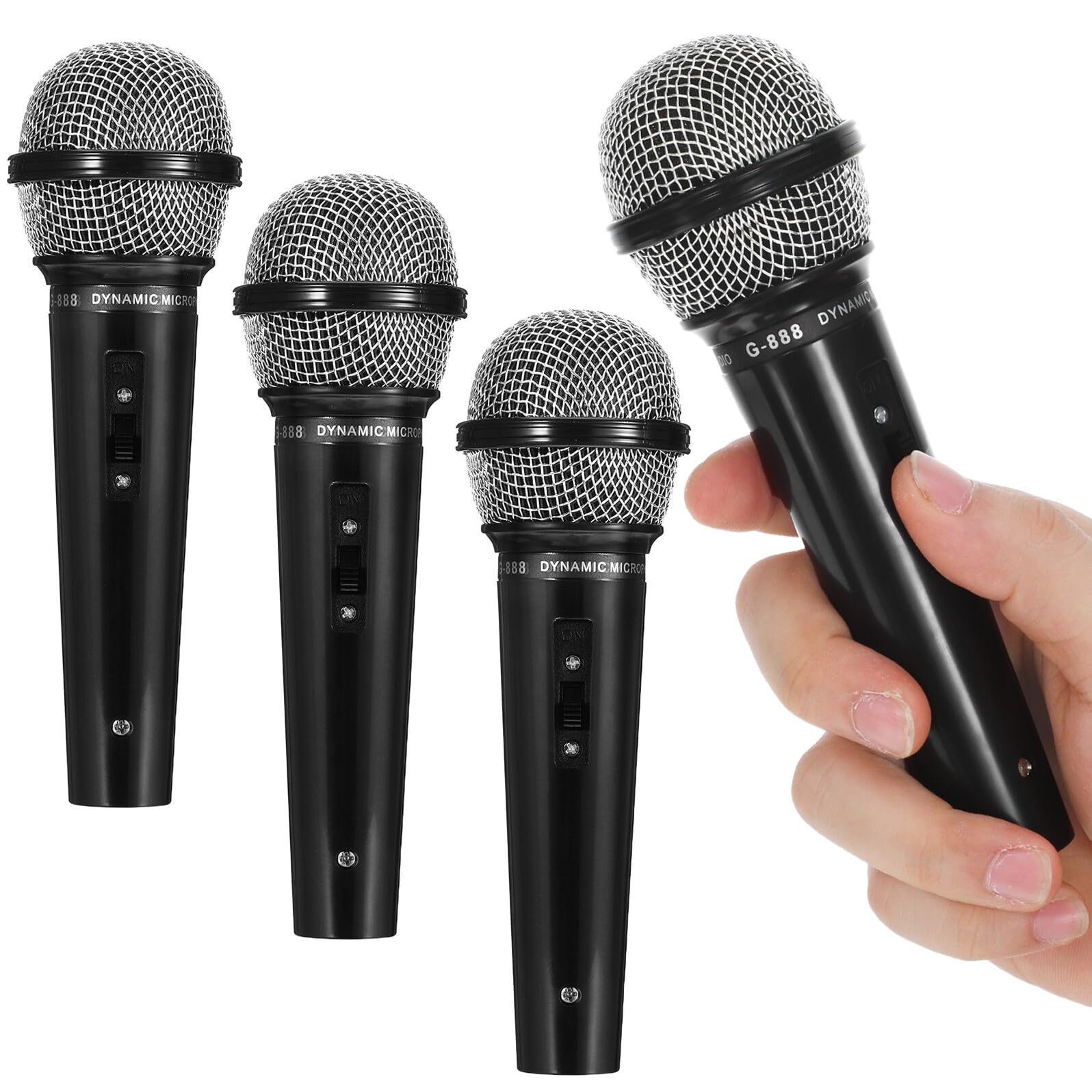 4 Micrófonos de Juguete Interactivos de Plástico Modelo Simulado en Color Negro Tamaño Compacto Accesorios Divertidos para Adecuado para Actuaciones Cosplay y Juegos de