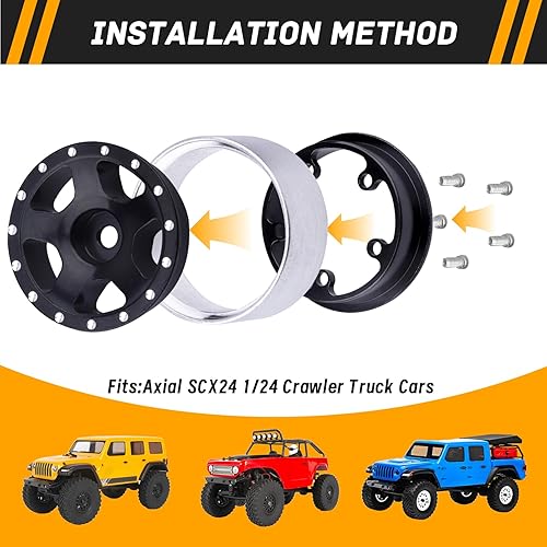 Miniatura 5 de Ruedas Micro 1.0 Beadlock con tuercas de seguridad para actualizaciones mecanizadas CNC de aluminio SCX24 124 (paquete de 4) (tipo 1)