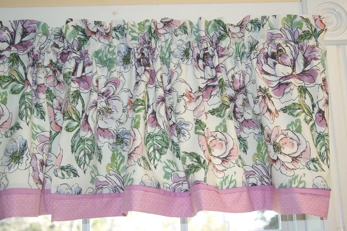 Floral Valance 17x44 – Pink Peach Green Curtain Topper – Joann Fabrics – Rod Pocket Window Treatment – Handmade Custom Drapes