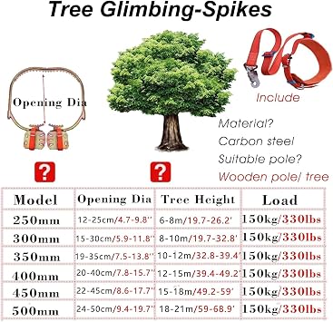 Anti-Slip Pole Climbing Shoes with Rubber Pad, 9'' 11'' 13'' 15'' 17'' 19'' 21'' 23'' Adjustable Opening Pole Climbing Spikes, Portable Electric Pole Equipment for Substation