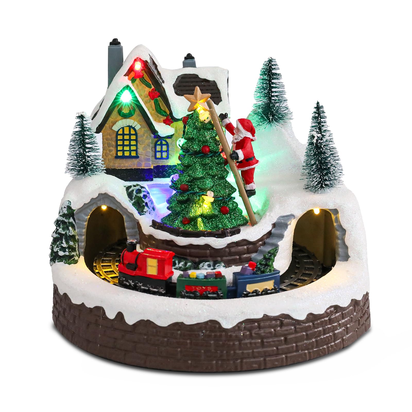 taman Christmas Village Houses Collectible Buildings - Moving Train Around The Christmas Tree,Warm Light Musical Christmas Ornaments for Christmas Holiday Decorations