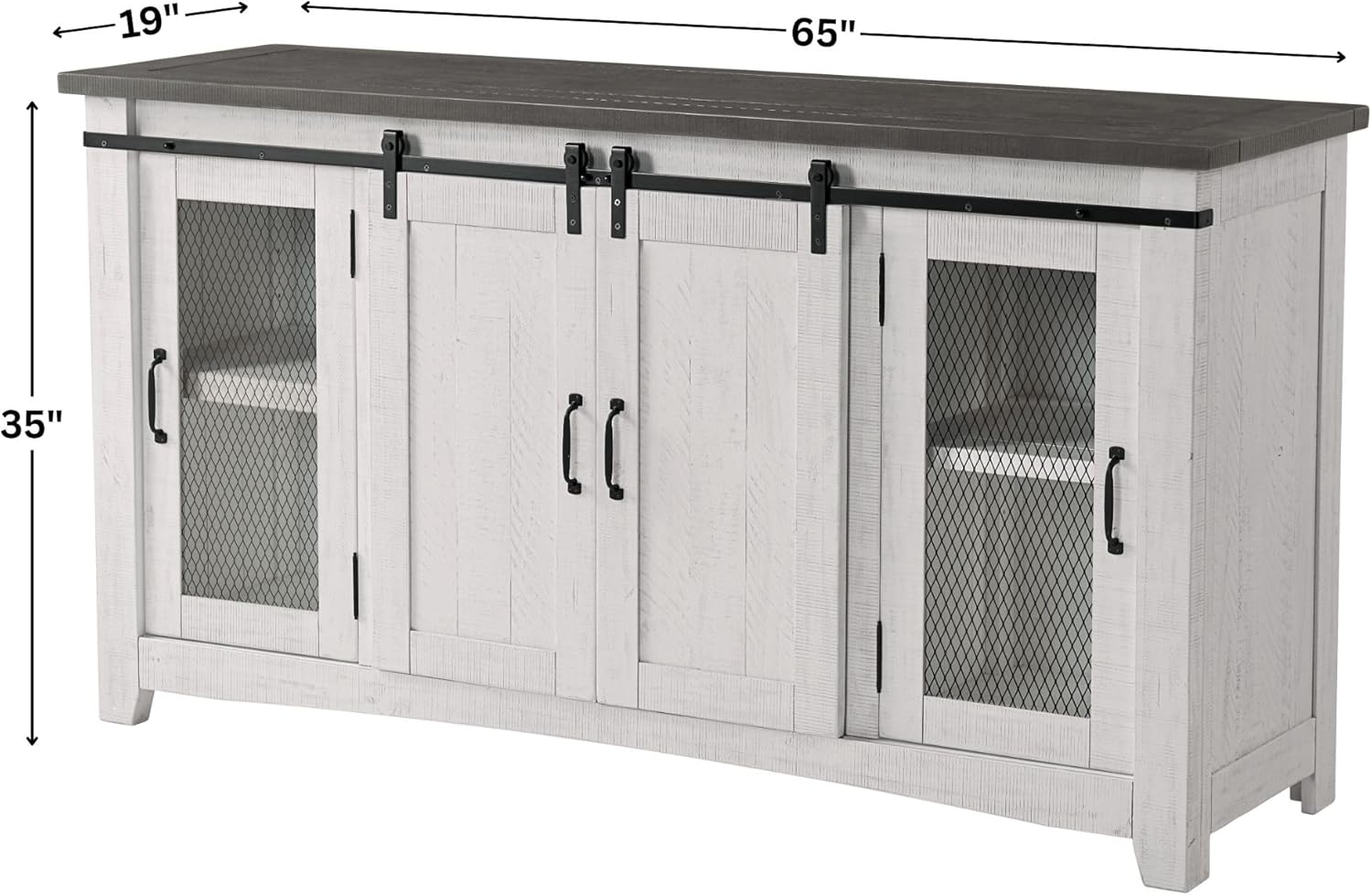 Martin Svensson Home 65" Solid Pine Wood Entertainment Center with Storage. Rustic TV Stand for TVs up to 70." Sliding Doors, Adjustable Shelves & Cable Management – White and Grey Finish