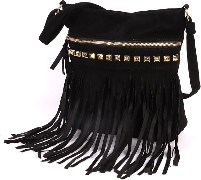 NiCoLa Shoulder Bag Large Shoulder Bags for Women, Black Tassel Shoulder Bags, Ladies Shoulder Bags with Adjustable Shoulder Straps for Beach Travel Shopping
