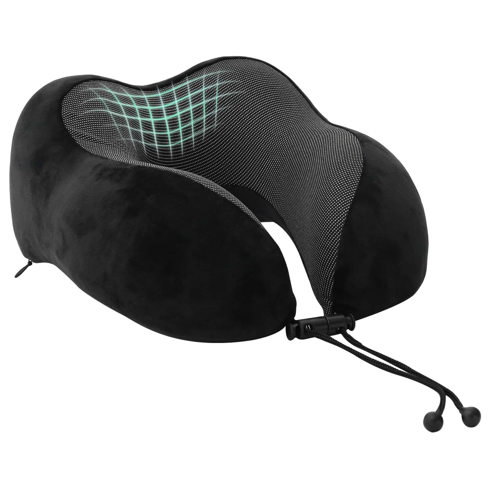 Almohada de viaje para cuello negro de espuma viscoelástica 27 x 26 x 14 cm ergonómica con espuma viscoelástica transpirable y ligera, incluye bolsa de almacenamiento para mayor comodidad en