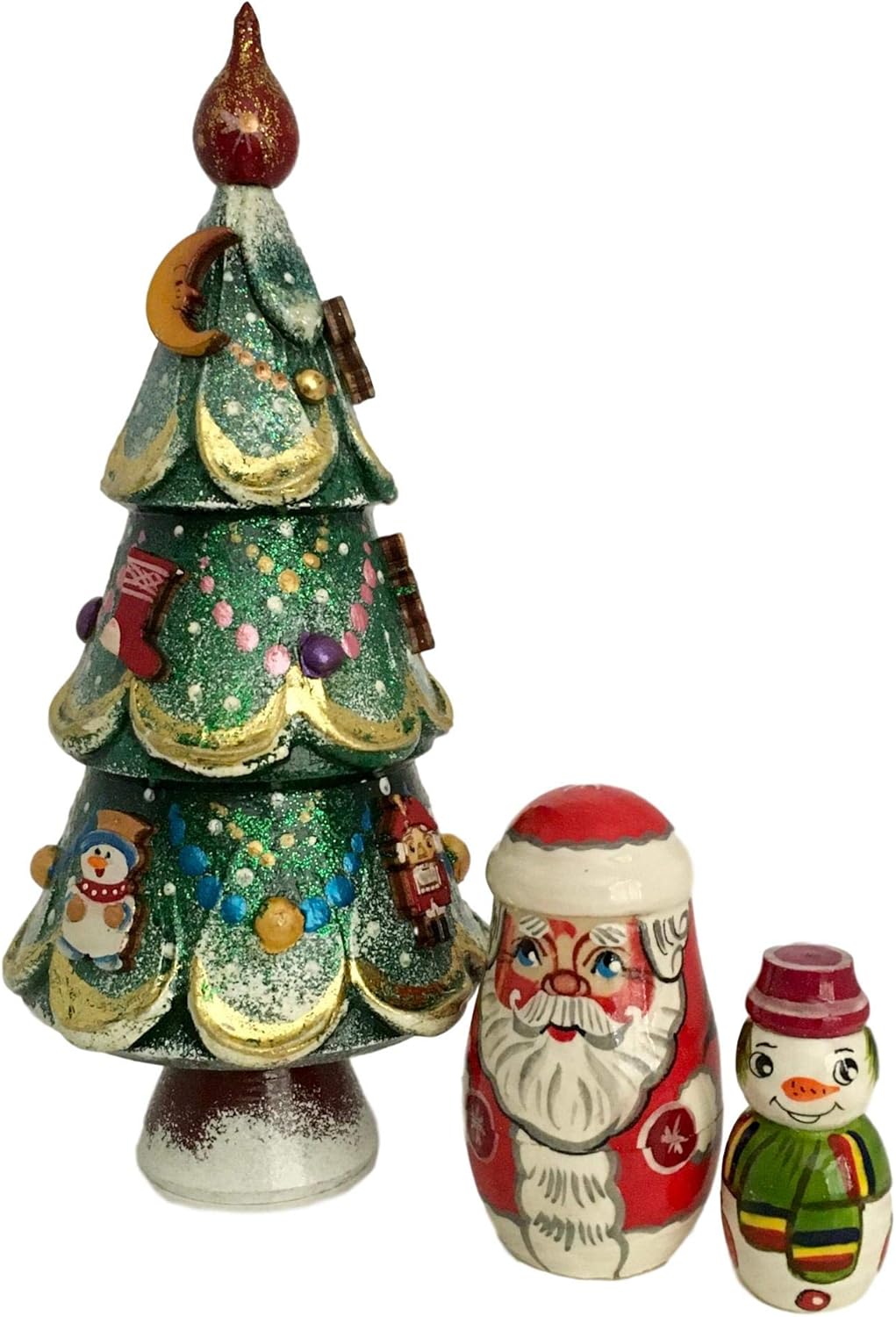 Small Christmas Tree Authentic Russian Nesting Dolls Handcrafted Nesting Set of 3 Stacking Dolls 6 inch Tall