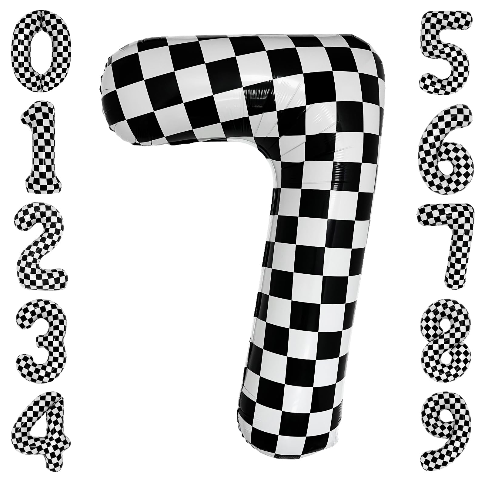 40 Inch Checkered 7 Balloon Large Black and White Number Balloon for Race Car 7th Birthday Party Supplies Number 7 Checkered Balloon