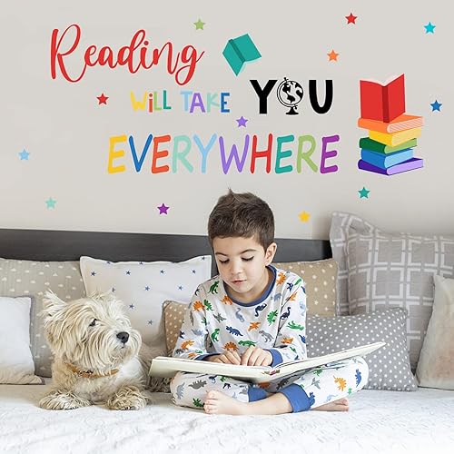 Miniatura 3 de SUPERDANT Calcomanías de pared de lectura, cita inspiradora, calcomanías de aprendizaje para niños, rincón de lectura, lectura te llevará a todas