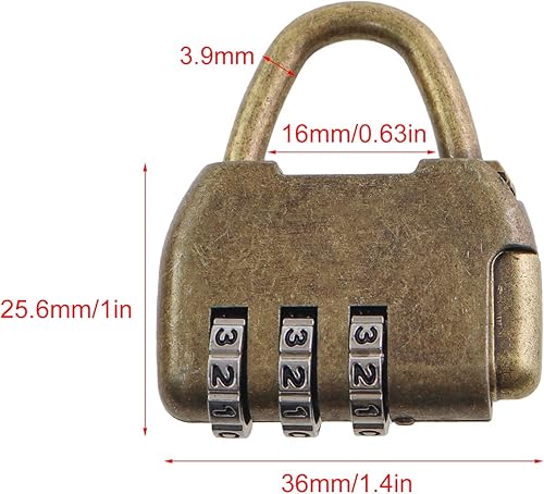 Miniatura 2 de 2 unids 1.417 in bronce mini vintage combinación candado aleación acero equipaje bolsa cerradura para diario caja pequeña manualidades
