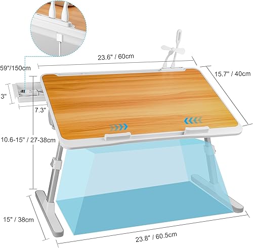Miniatura 3 de Mesa de mesa de cama para escritorio, soporte ajustable para laptop para cama con USBluzventiladorcajón, mesa de escritorio portátil para cama,