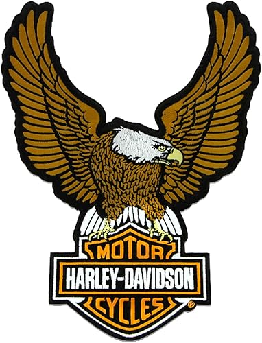 Harley-Davidson Parche bordado bordado de 10.25 pulgadas con emblema de águila marrón y escudo para coser