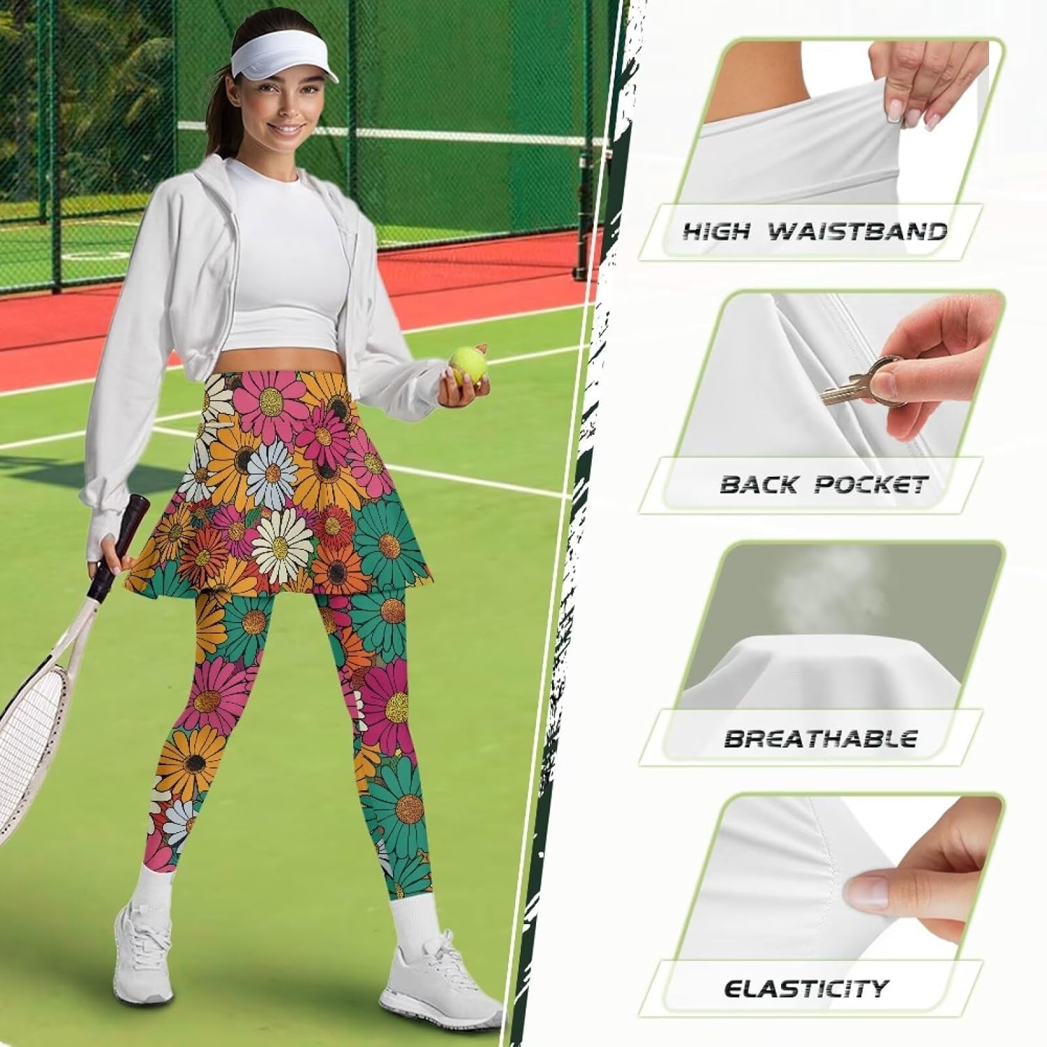 Women’s Skirted Leggings with Pockets High Waisted Yoga Pants with Skirt Breathable Activewear Plus Size