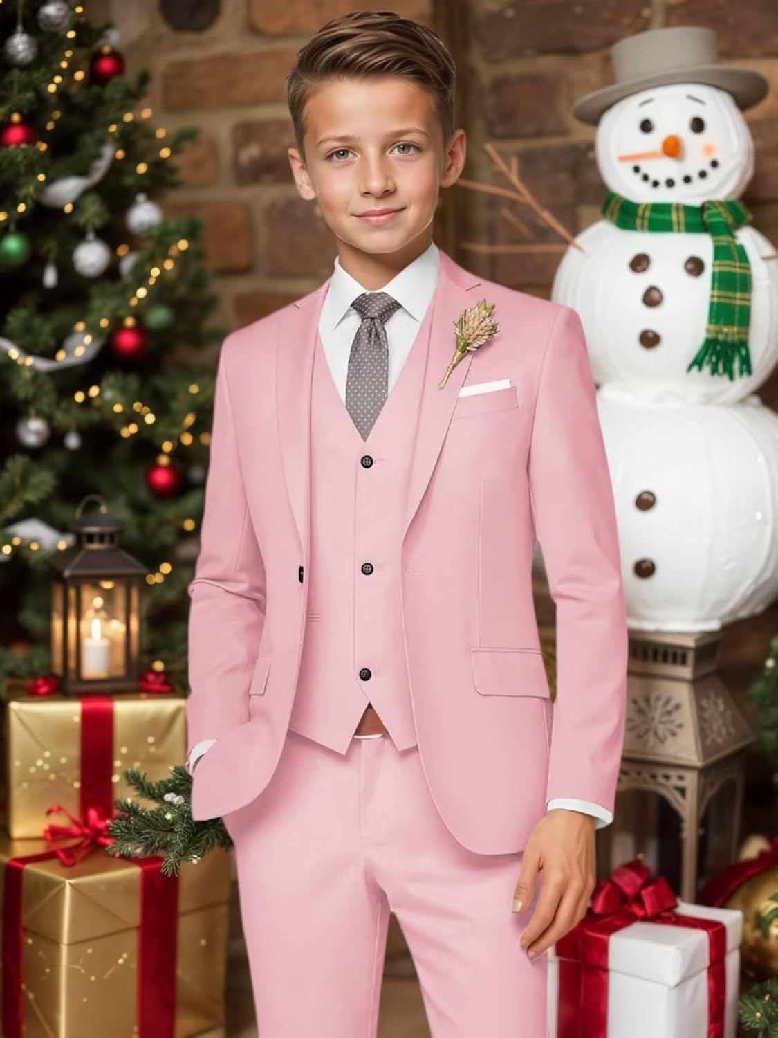 Boys' Suits Slim Fit 3 Piece, Kids Tuxedo Suits for Boys Formal Dress Wedding Outfit Boys Suit Jacket Vest Pant Set