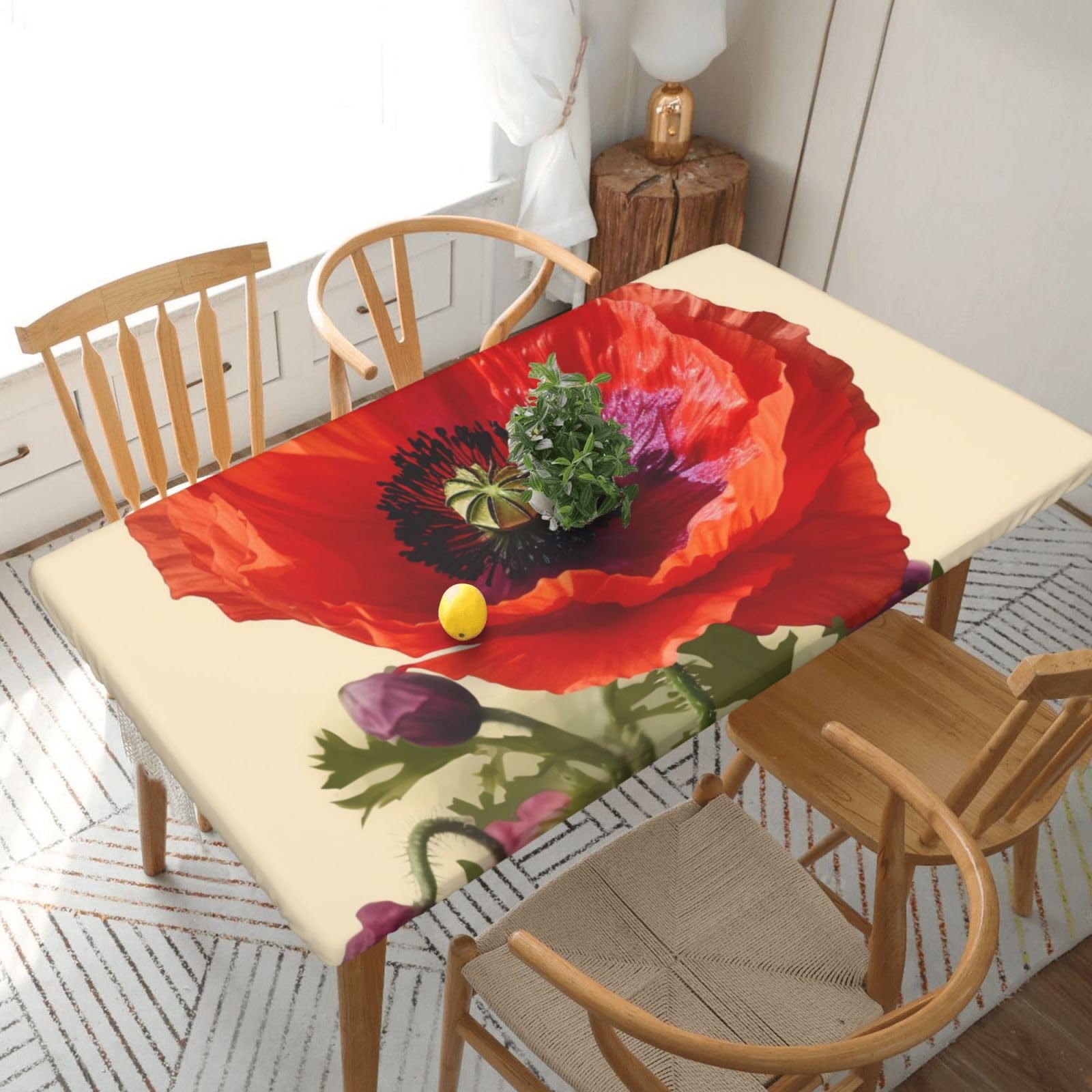 WPKJU Poppy Flower prin Printed Tablecloths 5ft Rectangular Table Covers Washable Polyester Decorative Table Cloth for Dining Table Picnic Wedding