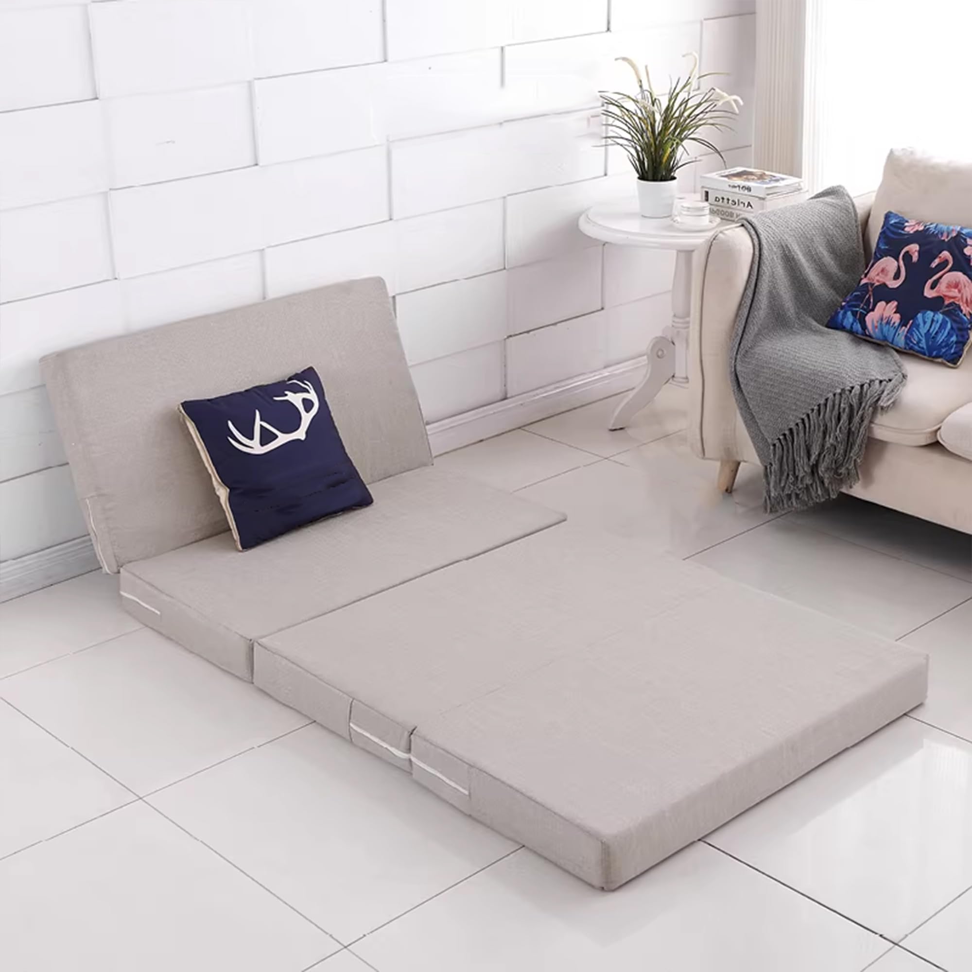 Colchón de dormir plegable de espuma viscoelástica, colchón de piso de 4 pliegues, sofá cama de invitados con funda extraíble lavable, colchón plegable para camping, caravanas y viajes
