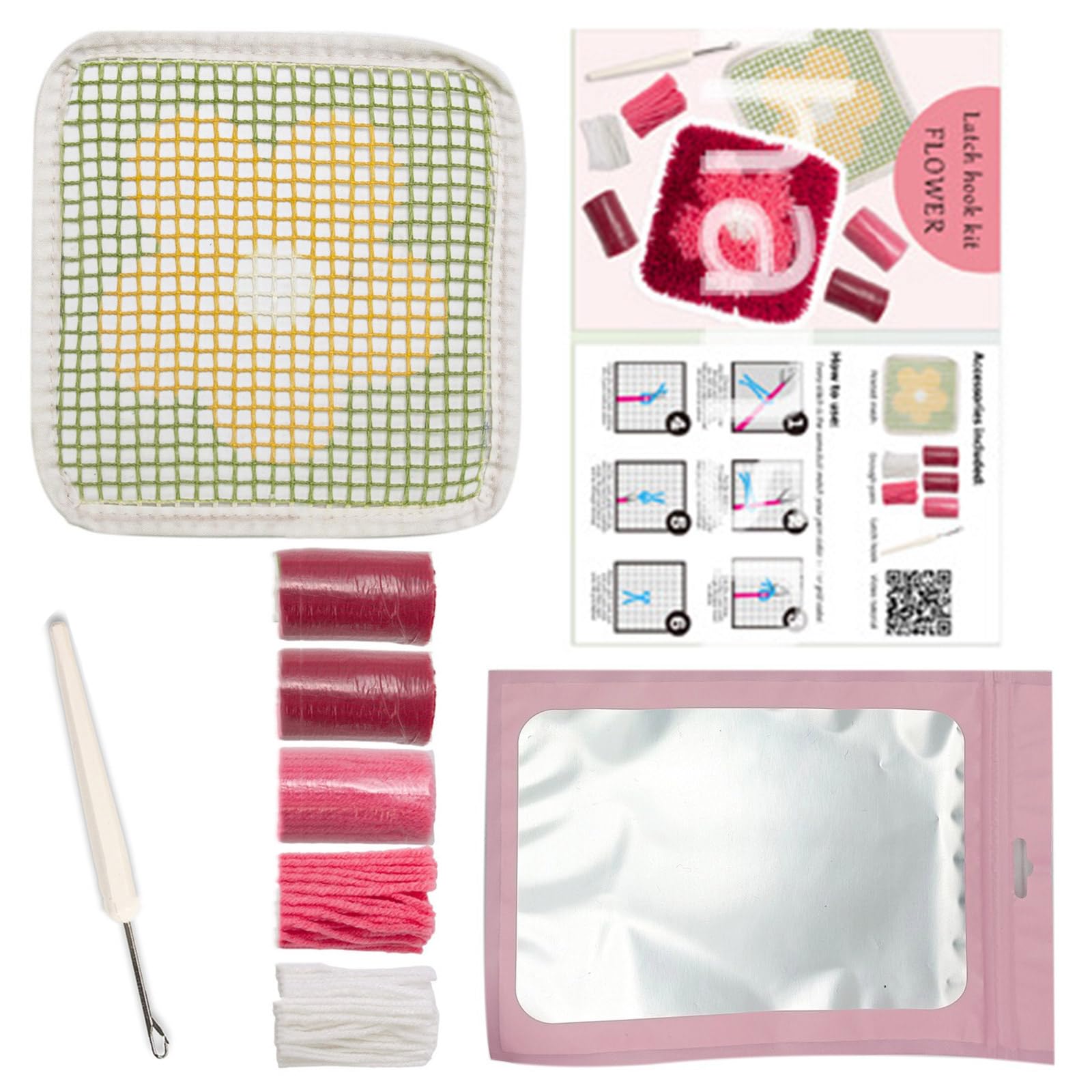 Yhplxyuus Latched Hook Coasters Kits for Adults Starter Embroidery Kits Coasters Making Flower Needlework Craft Latched Hook Making Flower Crochet for Kids Adult