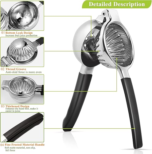 Miniatura 3 de Exprimidor de limón extra grande, de acero inoxidable, fácil de apretar, resistente a presión, exprimidor manual de cítricos para exprimir limón,