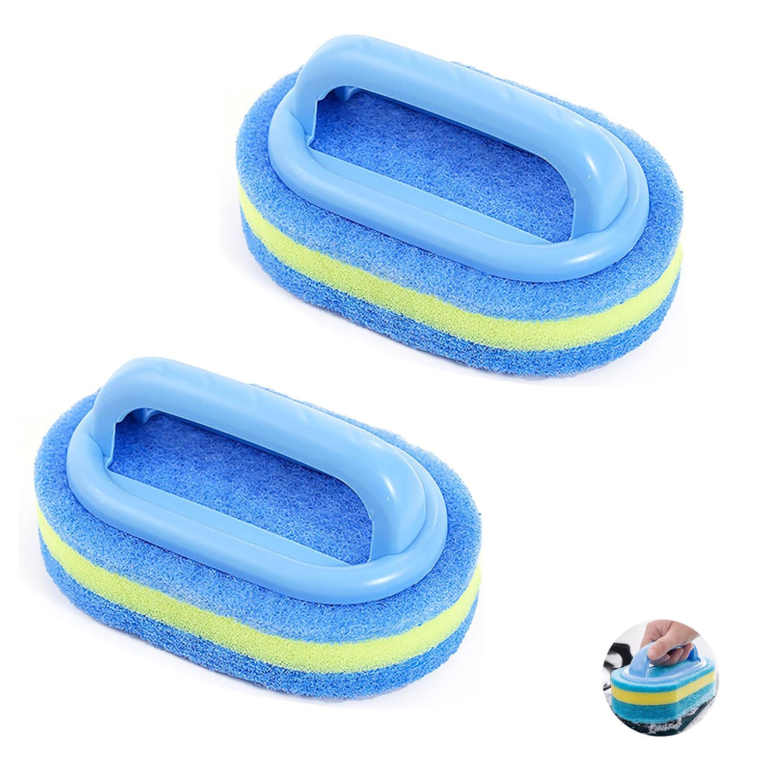 X spring Floor Scrub Brush, 2 Pcs Pool Clean Sponge, 3 Layer Thick Handheld Pool Scrub Brush, Bathtub Scrubber Sponge Brush, Handles Sponge Cleaning Brushes for Cleaning Bathroom, Patio, Kitchen, Wall