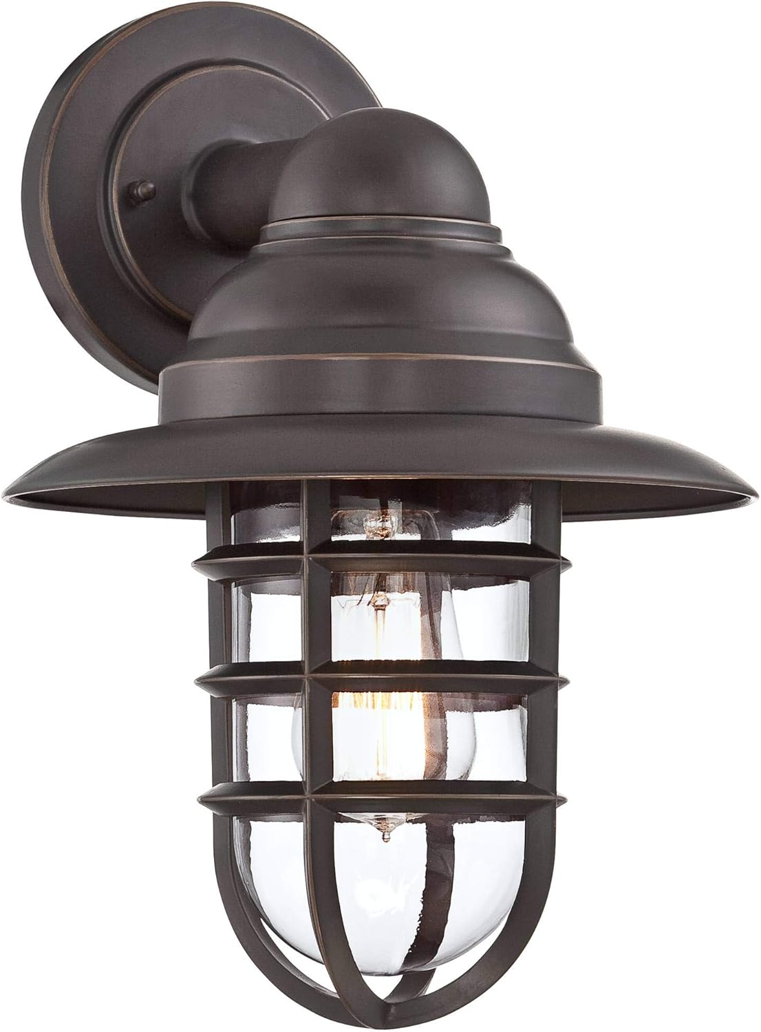 John Timberland Marlowe Rustic Industrial Farmhouse Outdoor Wall Light Fixture Bronze Hooded Cage 13" Clear Glass for Exterior Barn Deck House Porch Yard Patio Outside Garage Front Door Garden