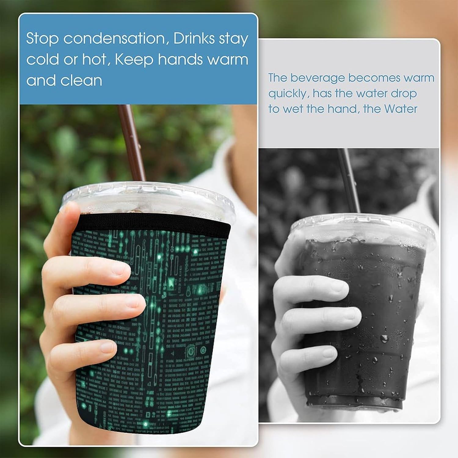 3 Pack Neoprene Cup Sleeves, Stretchy Reusable Drink Cup Cover Universal
