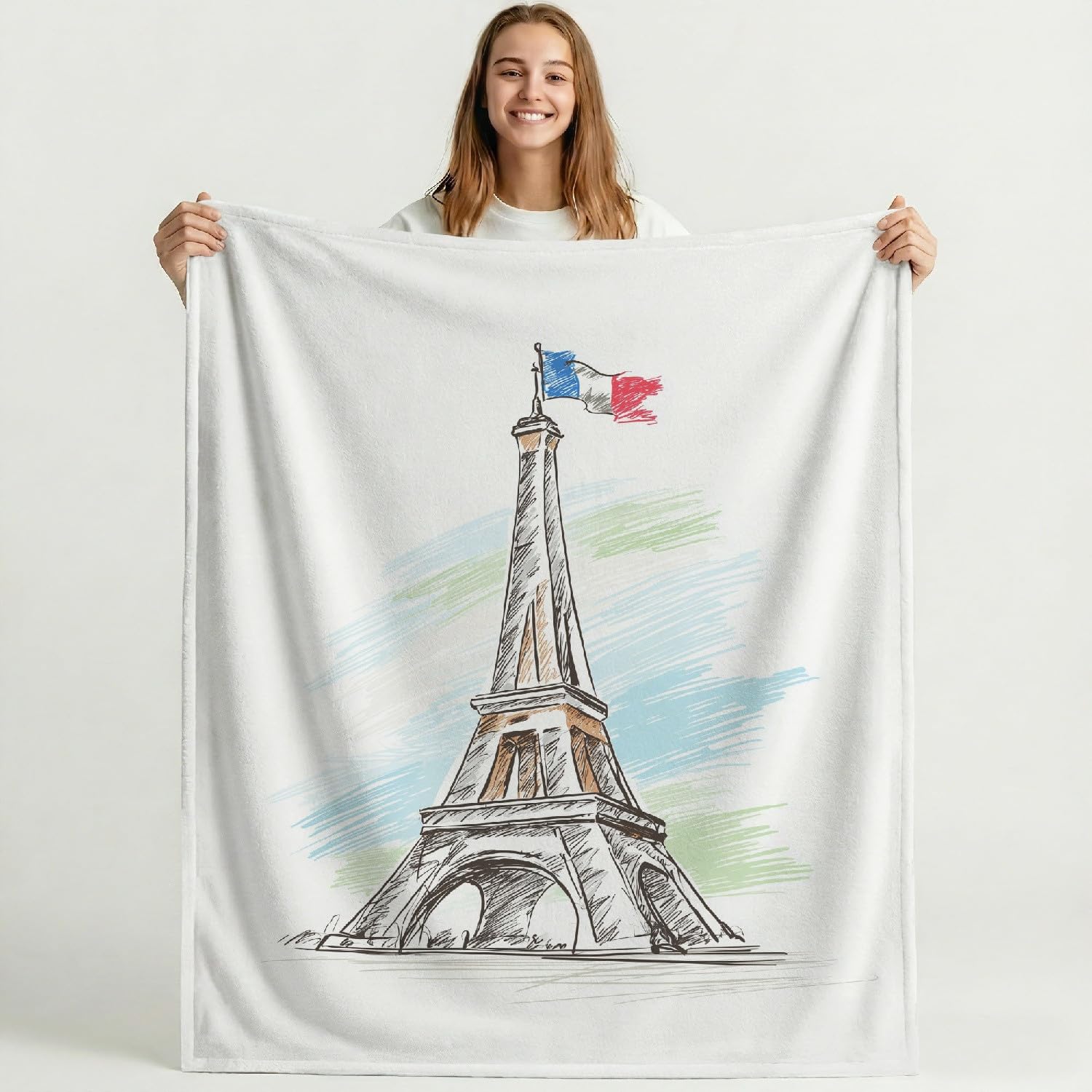 Genérico Zimowy koc flanelowy na sofę i fotel 220 x 270 cm - Koce prezentowe dla kobiet i mężczyzn - minimalistyczny wieża Eiffla Paryż romantyczny wystrój domu - miętowy miękki koc duży